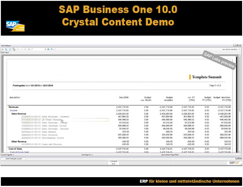 SAP Business One Crystal Content Demo